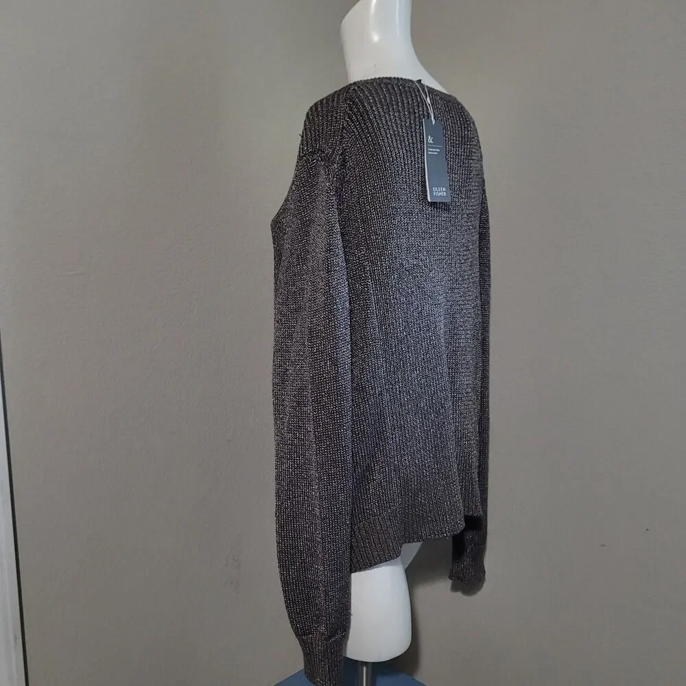 NEW Eileen Fisher XL top tunic ribbed stretch scoop neck longsleeve rye